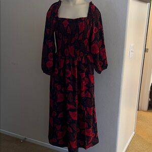 Elegant Red and Black Floral Dress